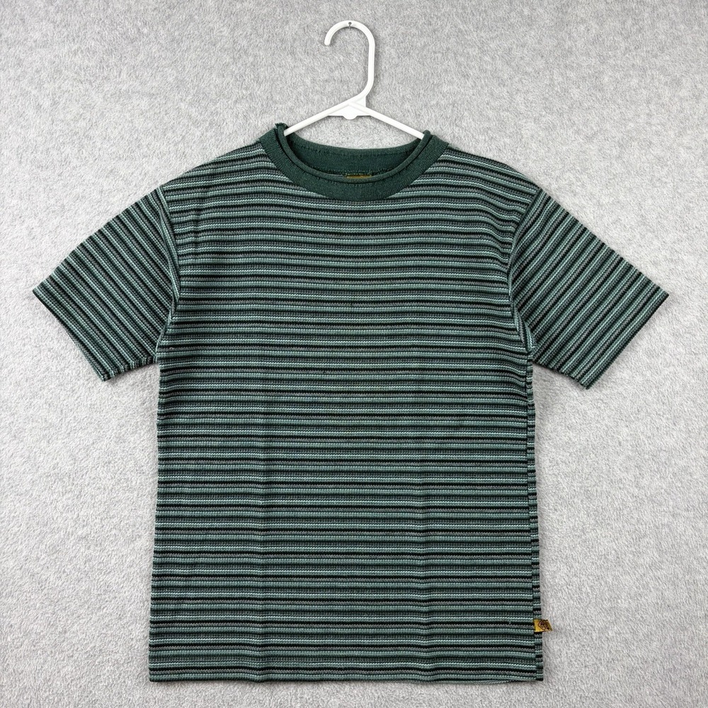 Vintage Skidz T Shirt Boys Medium 10/12 Green Knit Striped Surf Beach 90s USA